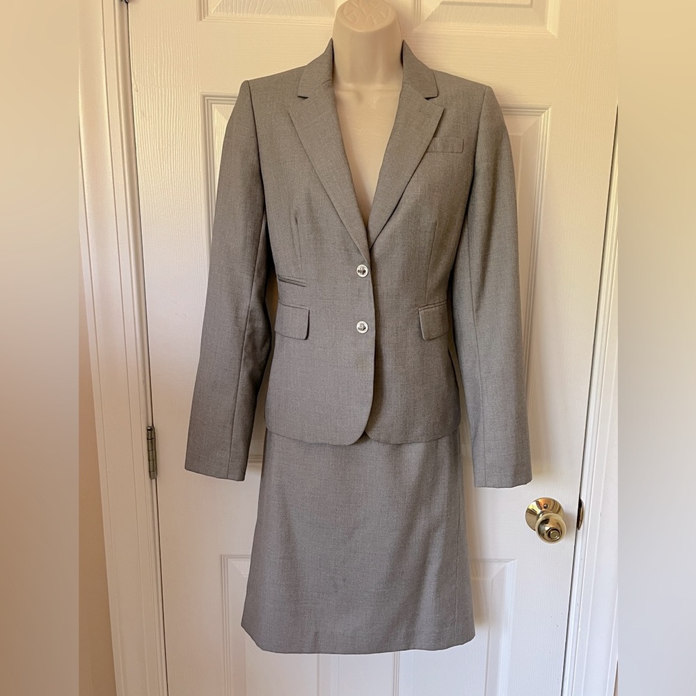 Calvin Klein Gray Skirt Suit Set Size 2 Career Business